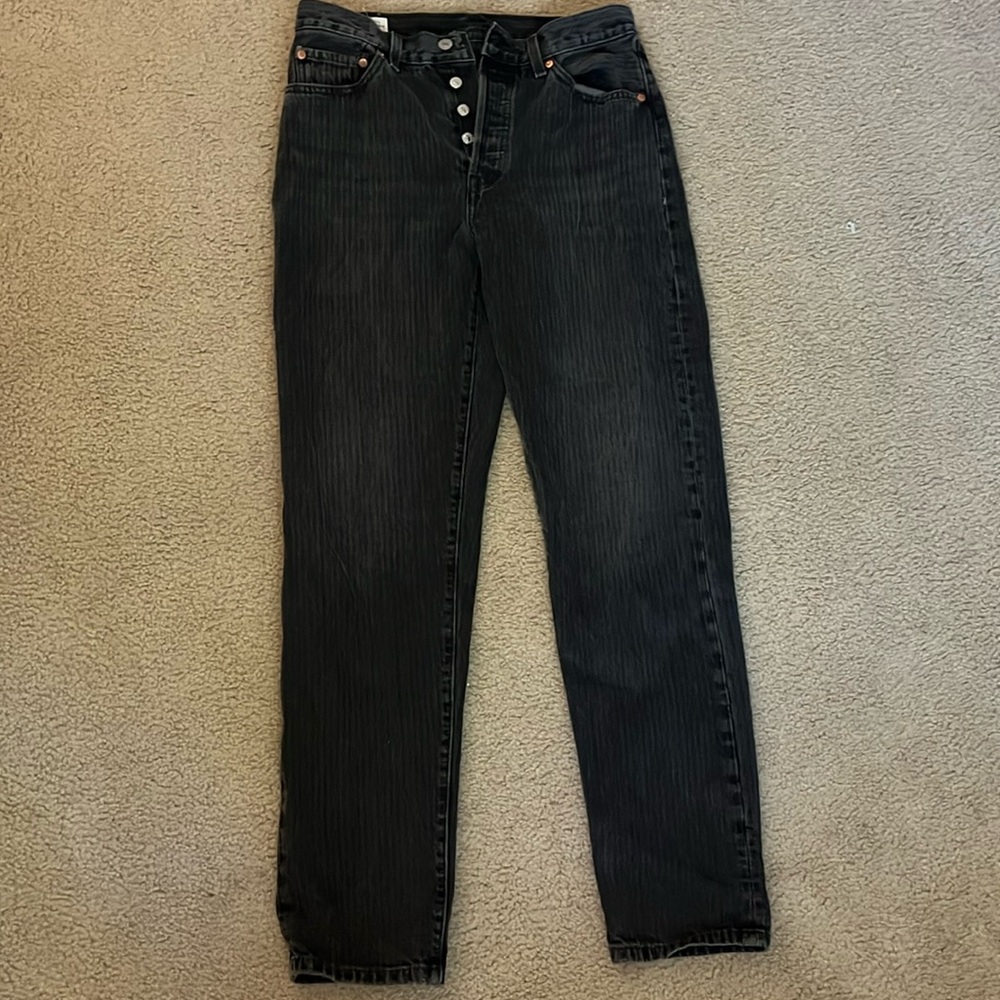levi strauss pin stripe black low rise straight jeans